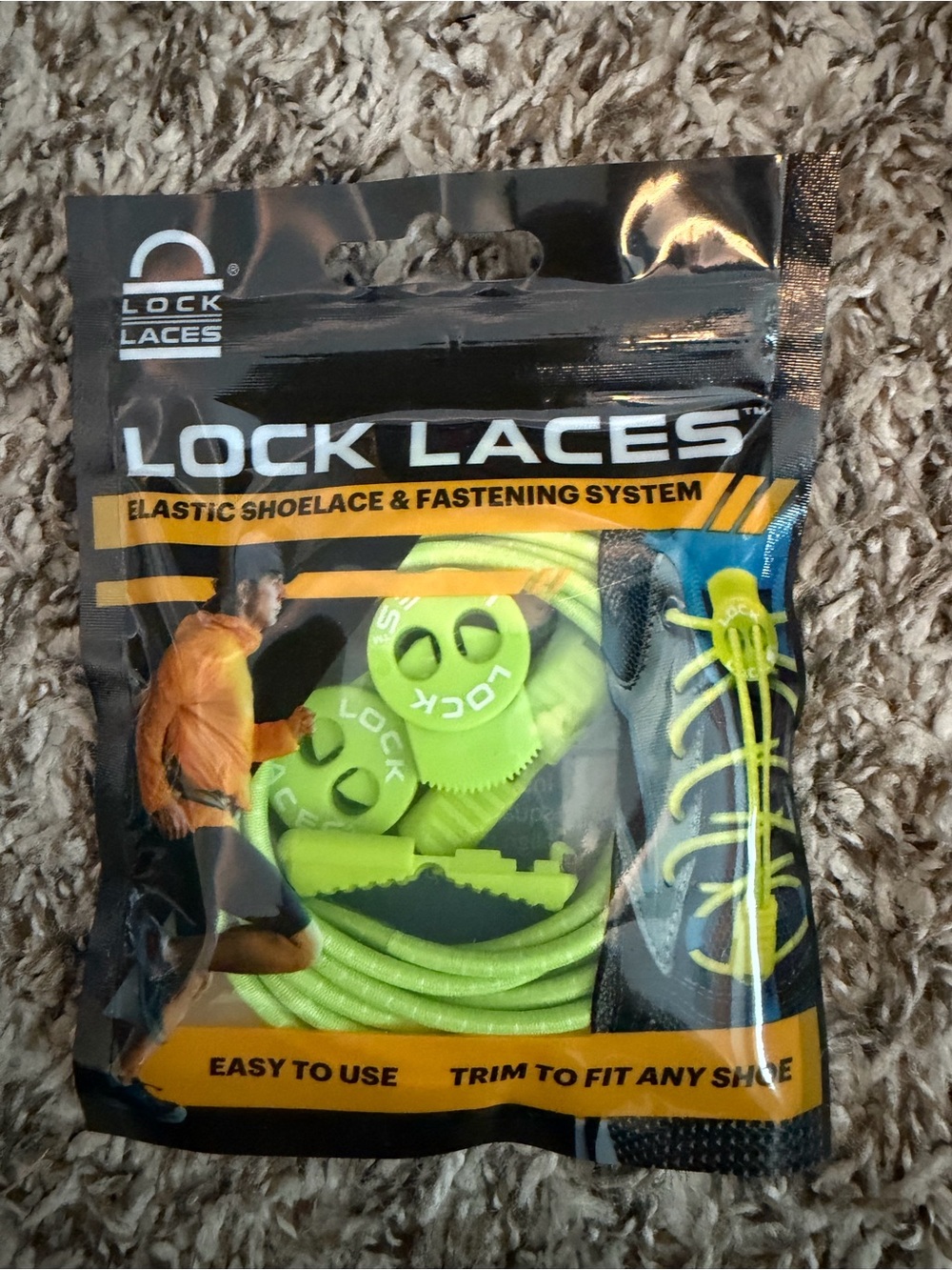 LOCK LACES Neon Green/Yellow Elastic Shoelace & Fastening System